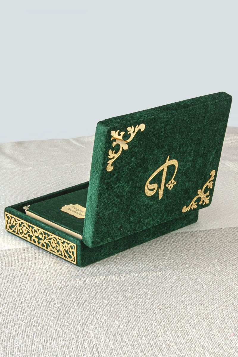 Personalized Velvet Quran Set with Plexiglass Elif - Vav Embellishments – Luxury Gift Box - ihvan