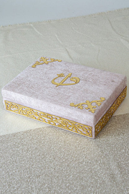 Personalized Velvet Quran Set with Plexiglass Elif - Vav Embellishments – Luxury Gift Box - ihvan