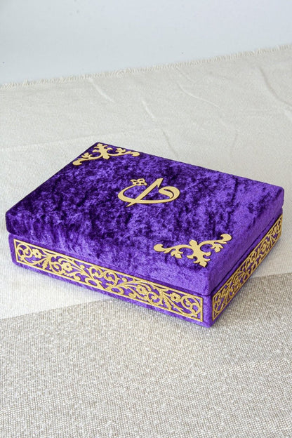 Personalized Velvet Quran Set with Plexiglass Elif - Vav Embellishments – Luxury Gift Box - ihvan