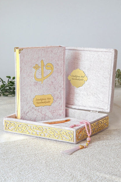 Personalized Velvet Quran Set with Plexiglass Elif - Vav Embellishments – Luxury Gift Box - ihvan