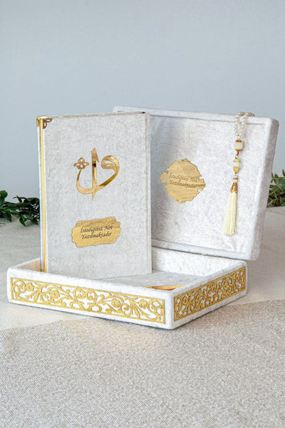 Personalized Velvet Quran Set with Plexiglass Elif - Vav Embellishments – Luxury Gift Box - ihvan