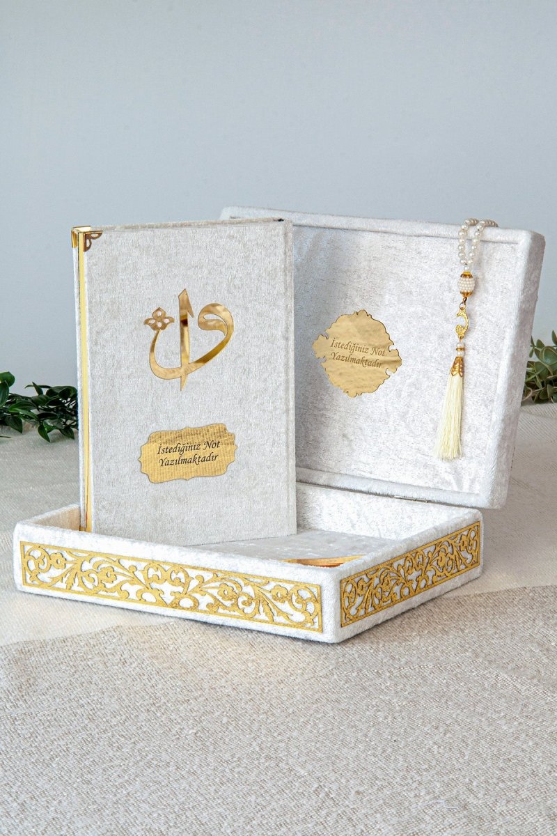 Personalized Velvet Quran Set with Plexiglass Elif - Vav Embellishments – Luxury Gift Box - ihvan