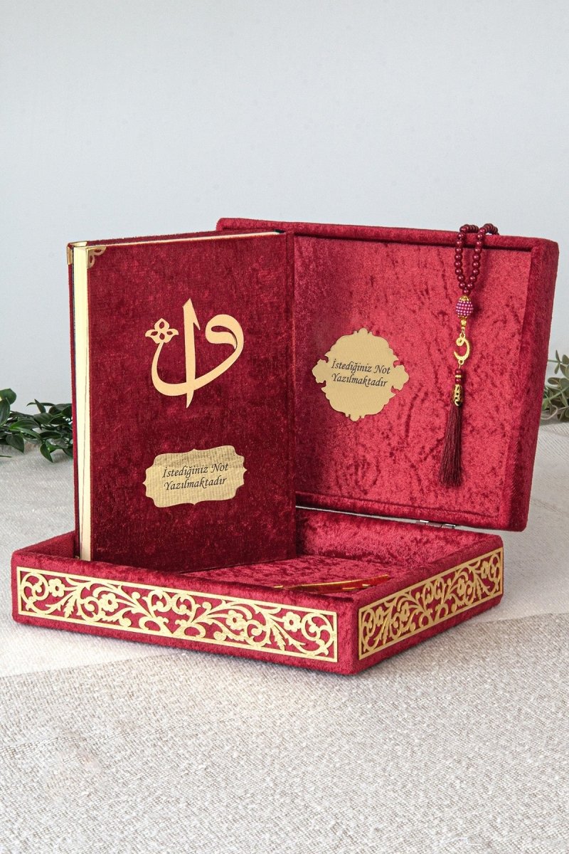 Personalized Velvet Quran Set with Plexiglass Elif - Vav Embellishments – Luxury Gift Box - ihvan