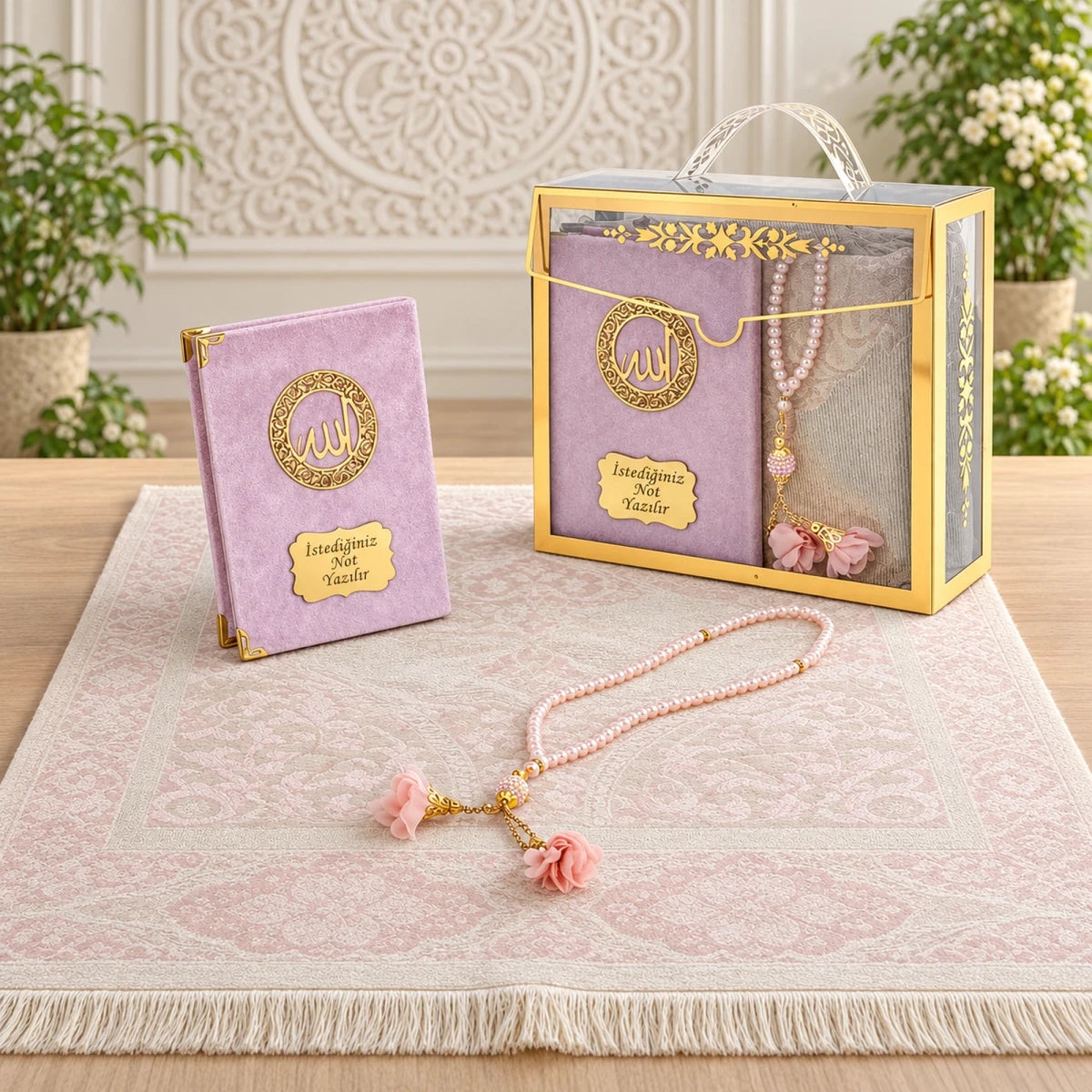 Personalized Velvet Yaseen Book Gift Set with Prayer Mat, Tasbih & Carry Bag - ihvan