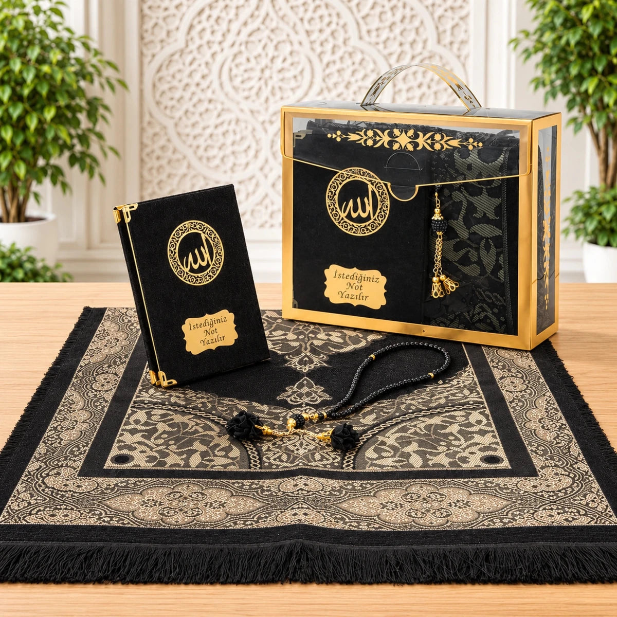 Personalized Velvet Yaseen Book Gift Set with Prayer Mat, Tasbih & Carry Bag - ihvan