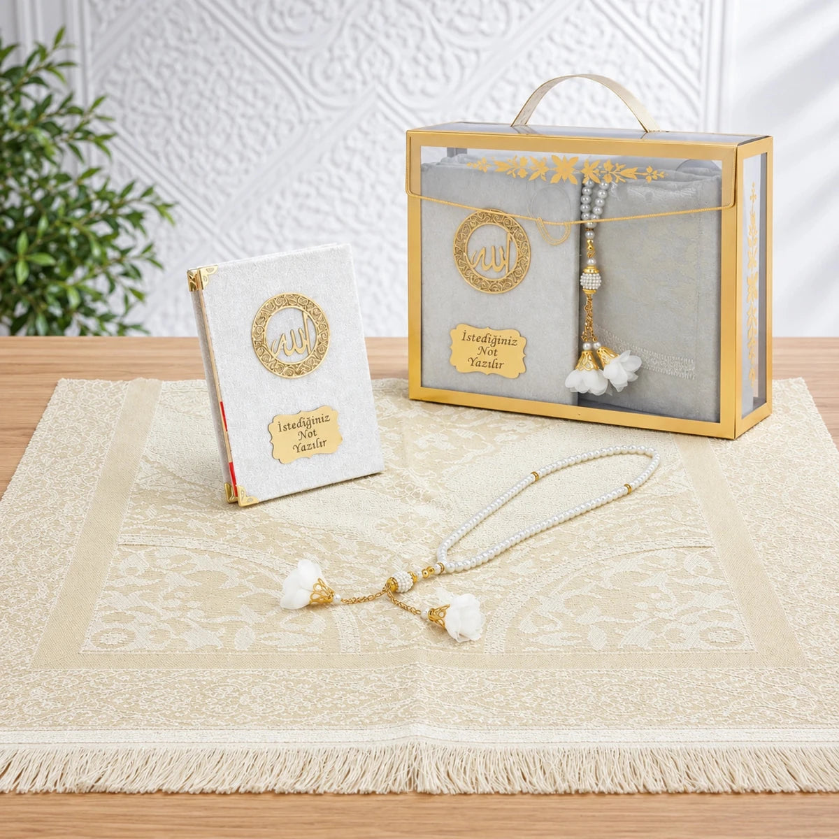 Personalized Velvet Yaseen Book Gift Set with Prayer Mat, Tasbih & Carry Bag - ihvan