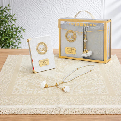 Personalized Velvet Yaseen Book Gift Set with Prayer Mat, Tasbih & Carry Bag - ihvan