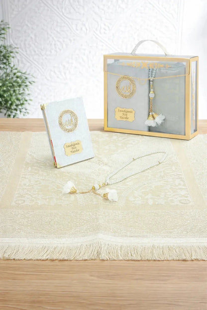 Personalized Velvet Yaseen Book Gift Set with Prayer Mat, Tasbih & Carry Bag - ihvan