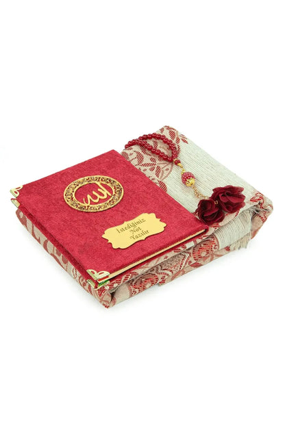 Personalized Velvet Yaseen Book Gift Set with Prayer Mat, Tasbih & Carry Bag - ihvan