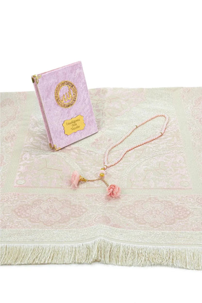 Personalized Velvet Yaseen Book Gift Set with Prayer Mat, Tasbih & Carry Bag - ihvan