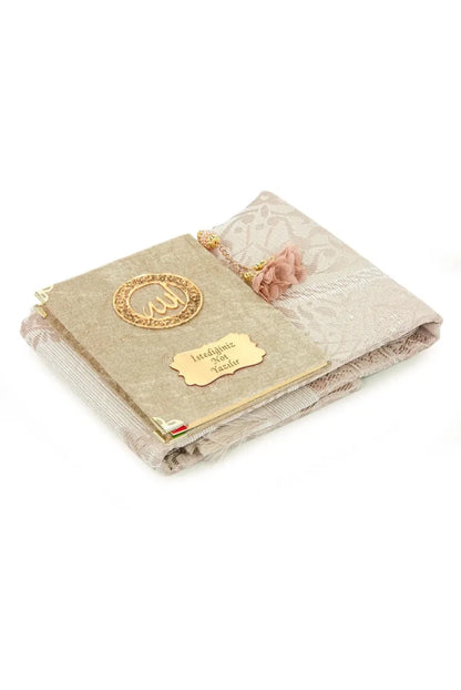 Personalized Velvet Yaseen Book Gift Set with Prayer Mat, Tasbih & Carry Bag - ihvan