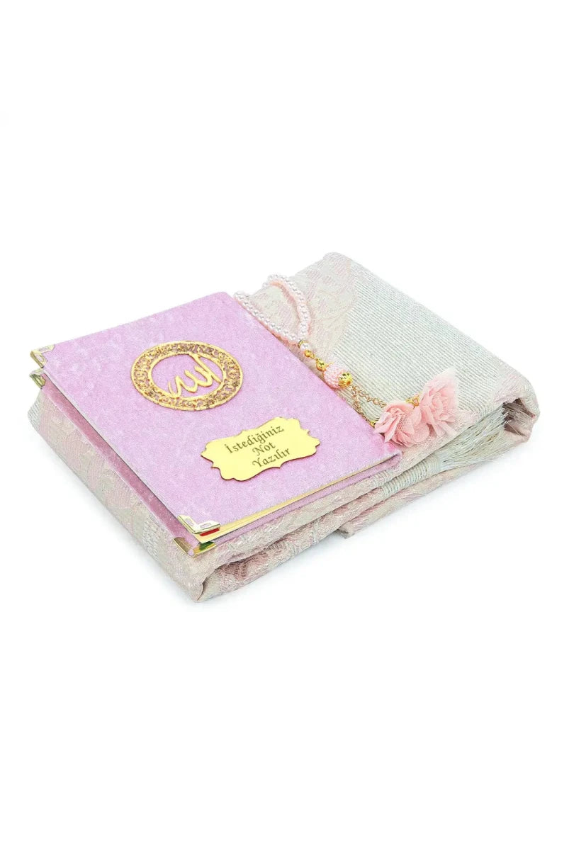 Personalized Velvet Yaseen Book Gift Set with Prayer Mat, Tasbih & Carry Bag - ihvan