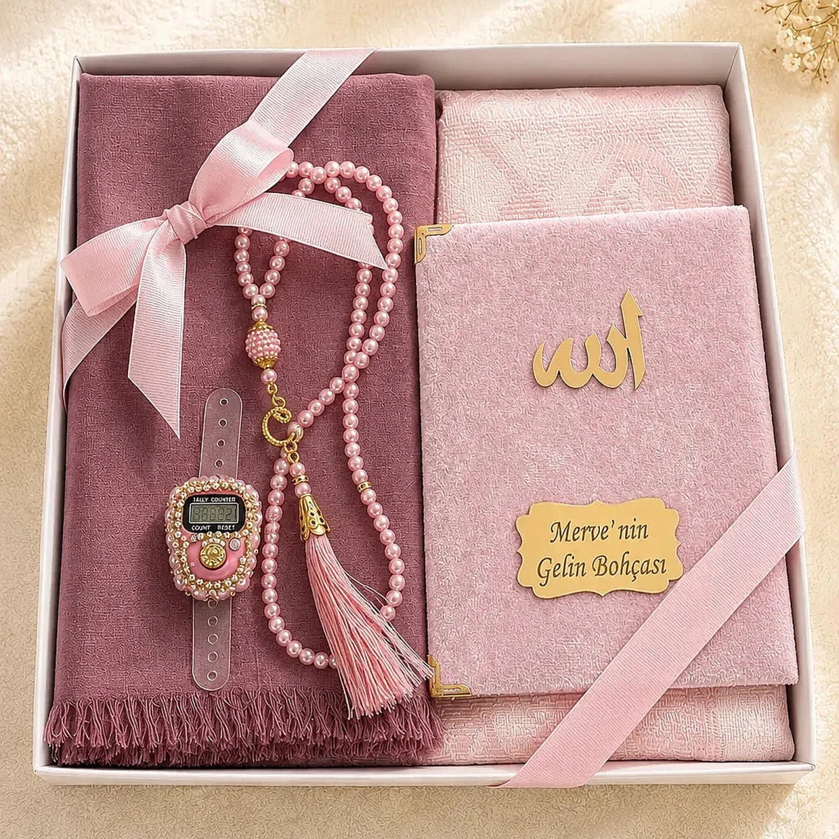 Personalized Wedding Islamic Gift Set with Yaseen Book, Prayer Mat & Tasbih - ihvan