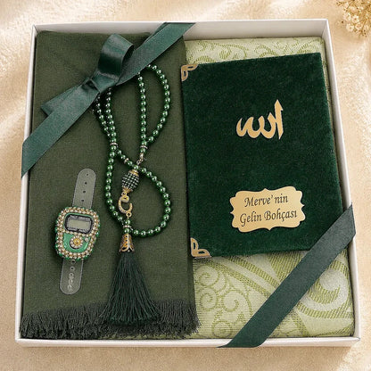 Personalized Wedding Islamic Gift Set with Yaseen Book, Prayer Mat & Tasbih - ihvan