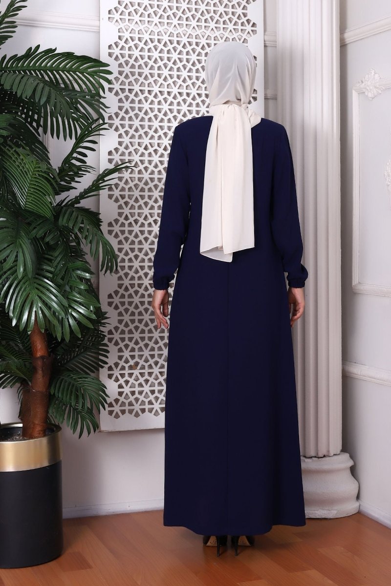 Plain Indigo Halter Neck Abaya 9229-22 - ihvan