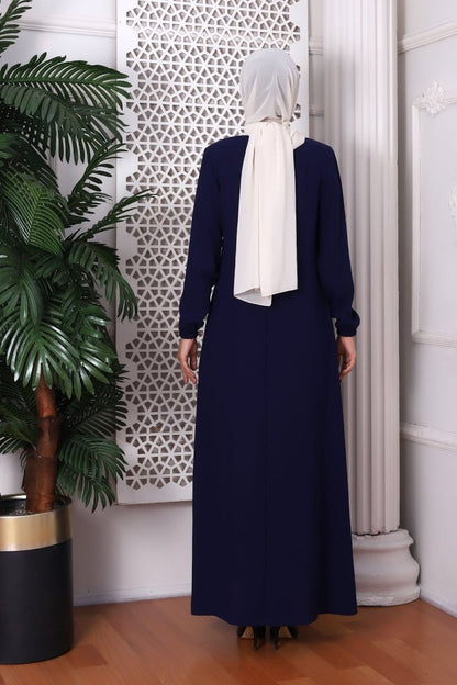 Plain Indigo Halter Neck Abaya 9229-22 - ihvan