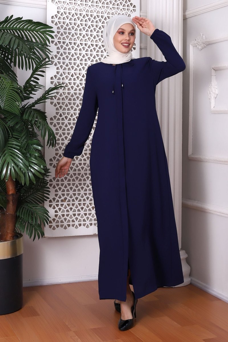 Plain Indigo Neck - Tie Abaya 9229 - 22 - ihvan