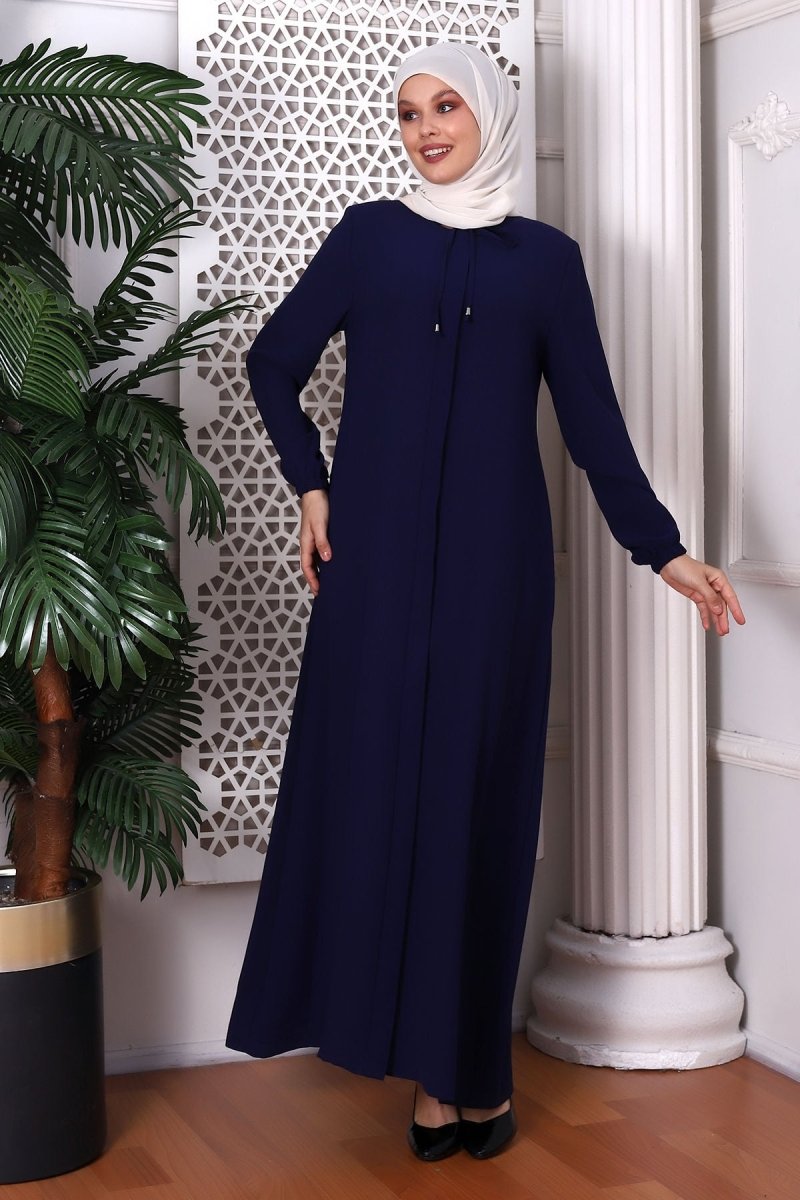Plain Indigo Neck - Tie Abaya 9229 - 22 - ihvan