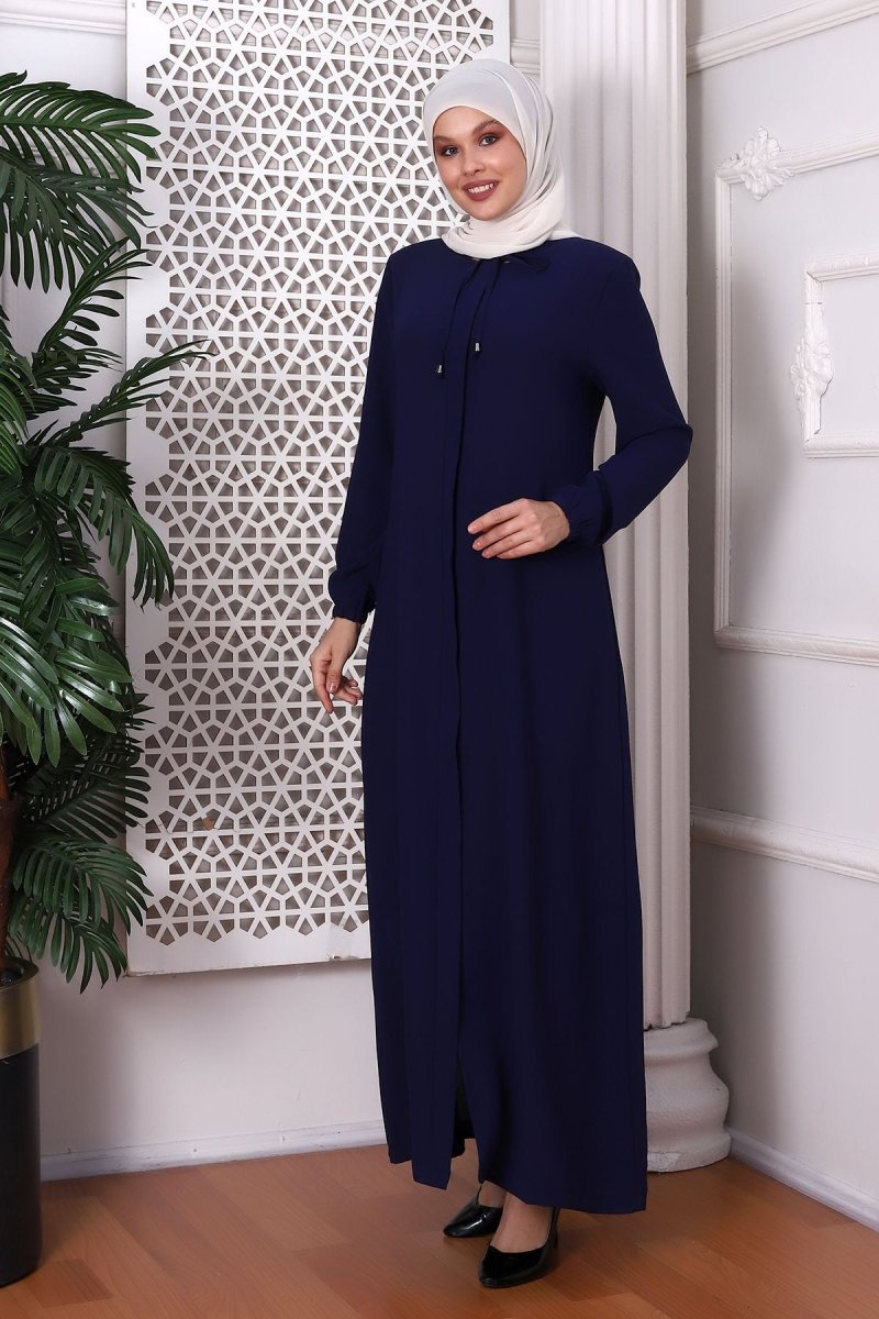 Plain Indigo Neck - Tie Abaya 9229 - 22 - ihvan