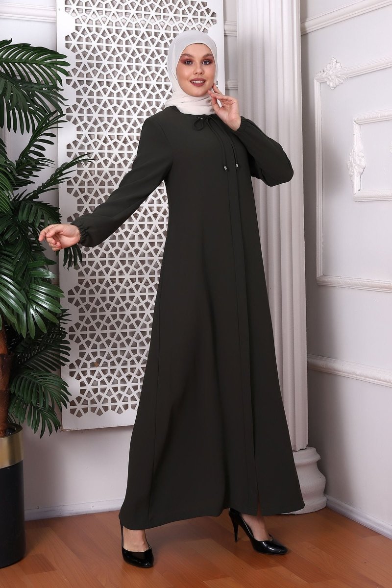 Plain Khaki Neck - Tie Abaya 9229 - 22 - ihvan