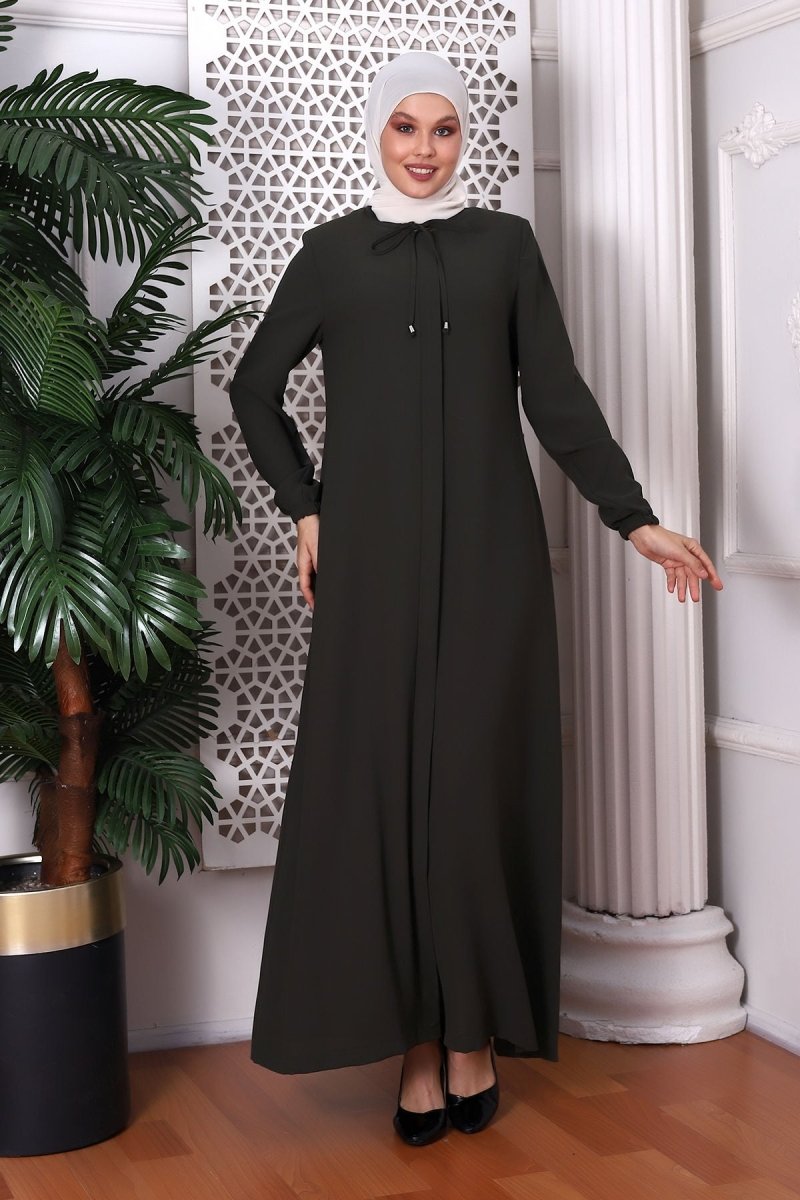 Plain Khaki Neck - Tie Abaya 9229 - 22 - ihvan