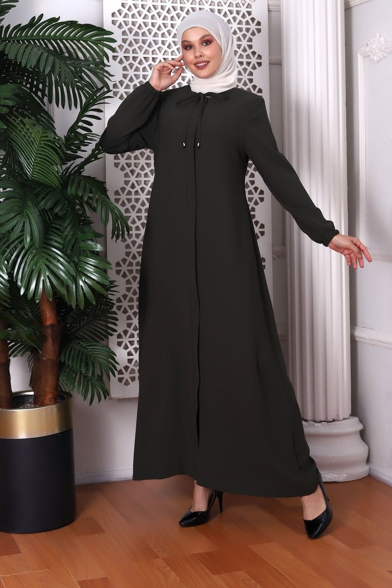 Plain Khaki Neck - Tie Abaya 9229 - 22 - ihvan