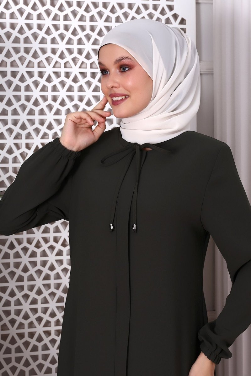 Plain Khaki Neck - Tie Abaya 9229 - 22 - ihvan