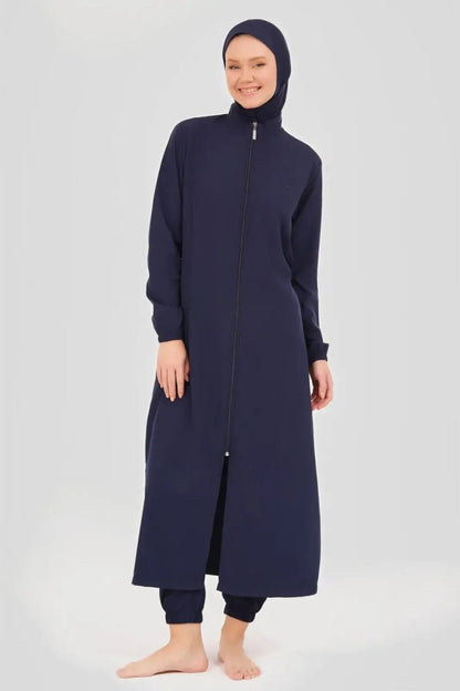 Plain Navy Blue Long Basic Full Coverage Hijab Swimsuit 23513 - 25 - ihvan