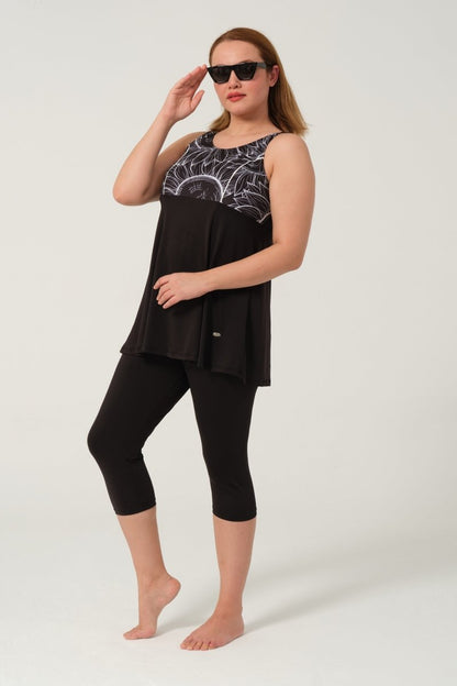 Plus Size Semi - Closed Swimsuit with Strappy Leggings 2528 - 25 White - ihvan