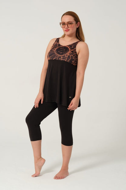 Plus Size Semi - Covered Swimsuit with Strappy Leggings 2528 - 25 Copper - ihvan