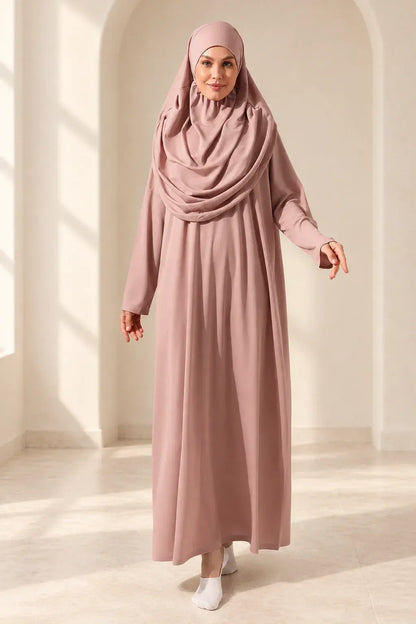 One-Piece Prayer Dress with Attached Hijab & Prayer Mat Gift Set