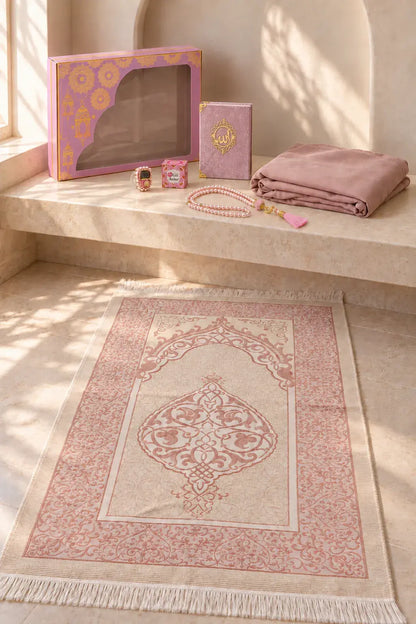 One-Piece Prayer Dress with Attached Hijab & Prayer Mat Gift Set