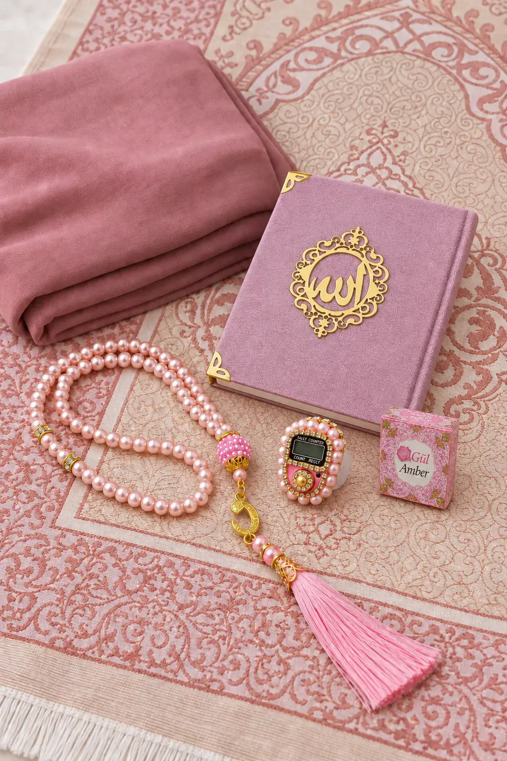One-Piece Prayer Dress with Attached Hijab & Prayer Mat Gift Set