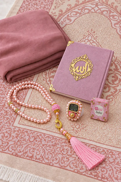 One-Piece Prayer Dress with Attached Hijab & Prayer Mat Gift Set