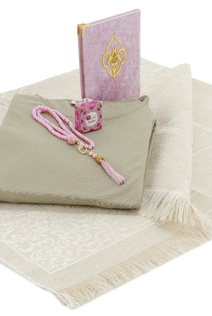 One-Piece Prayer Dress with Attached Hijab & Prayer Mat Gift Set