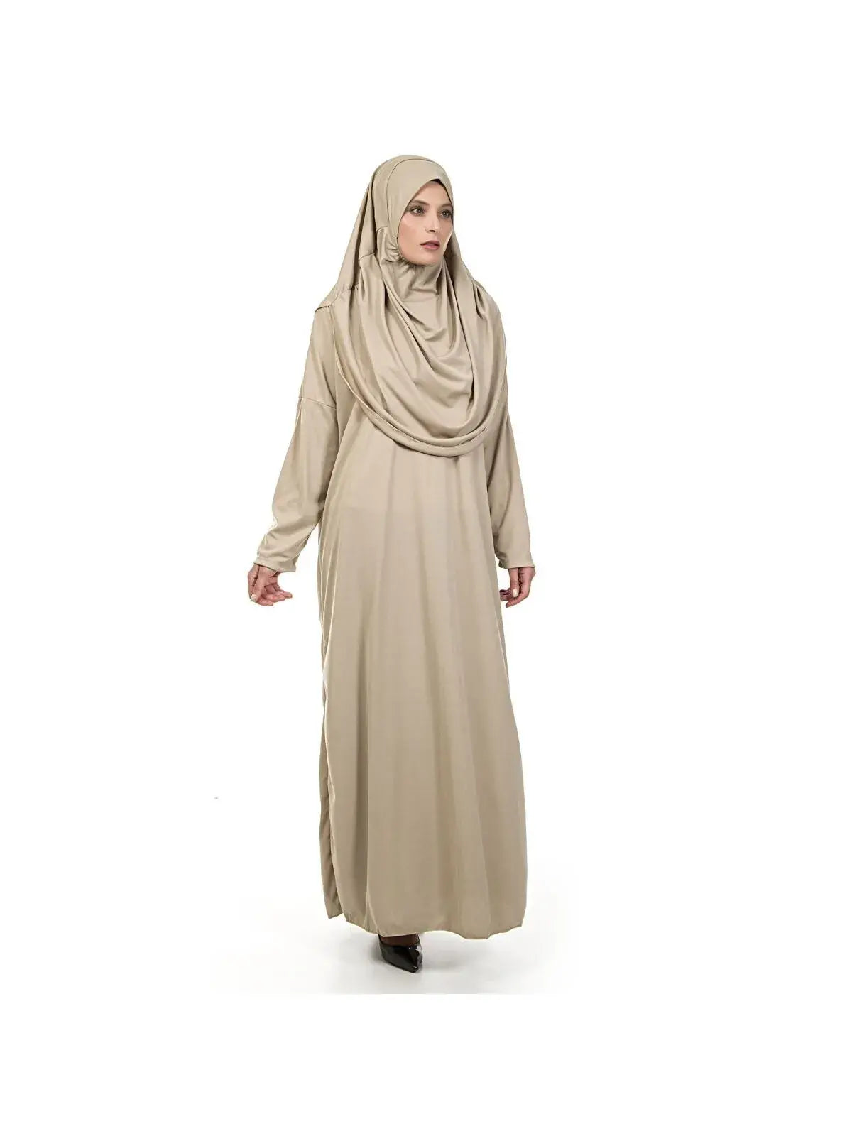 One-Piece Prayer Dress with Attached Hijab & Prayer Mat Gift Set