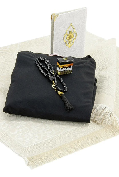 One-Piece Prayer Dress with Attached Hijab & Prayer Mat Gift Set