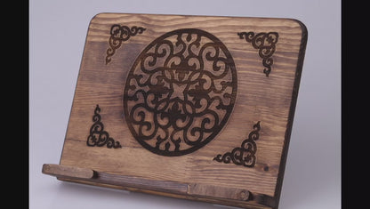 Portable Vintage Wooden Quran or Bible Stand | Adjustable Book Holder with Carved Design