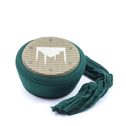 Product Title Pre-Wrapped Islamic Turban Cap with Masjid Embroidery – 5 Metre Amama - ihvan