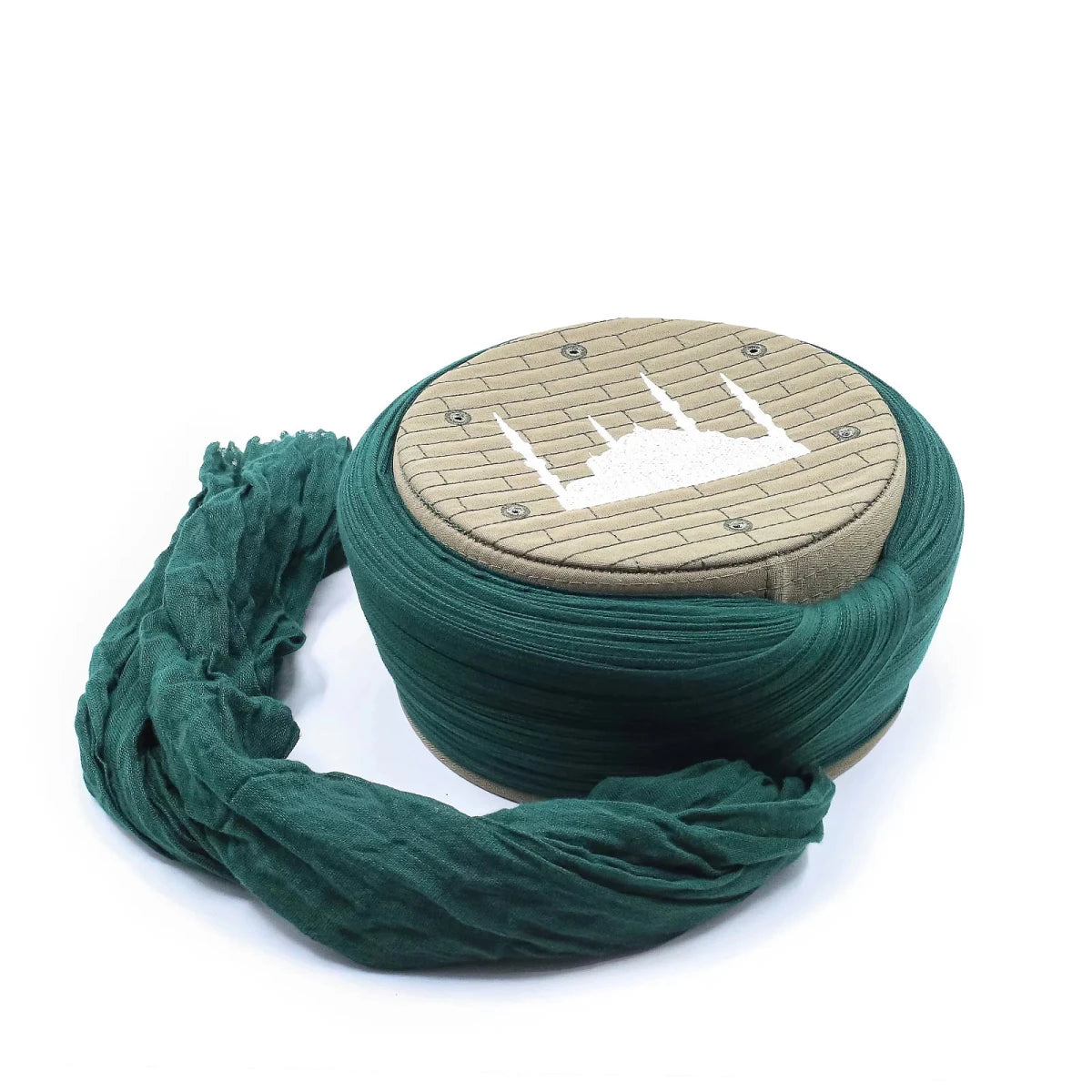 Product Title Pre-Wrapped Islamic Turban Cap with Masjid Embroidery – 5 Metre Amama - ihvan