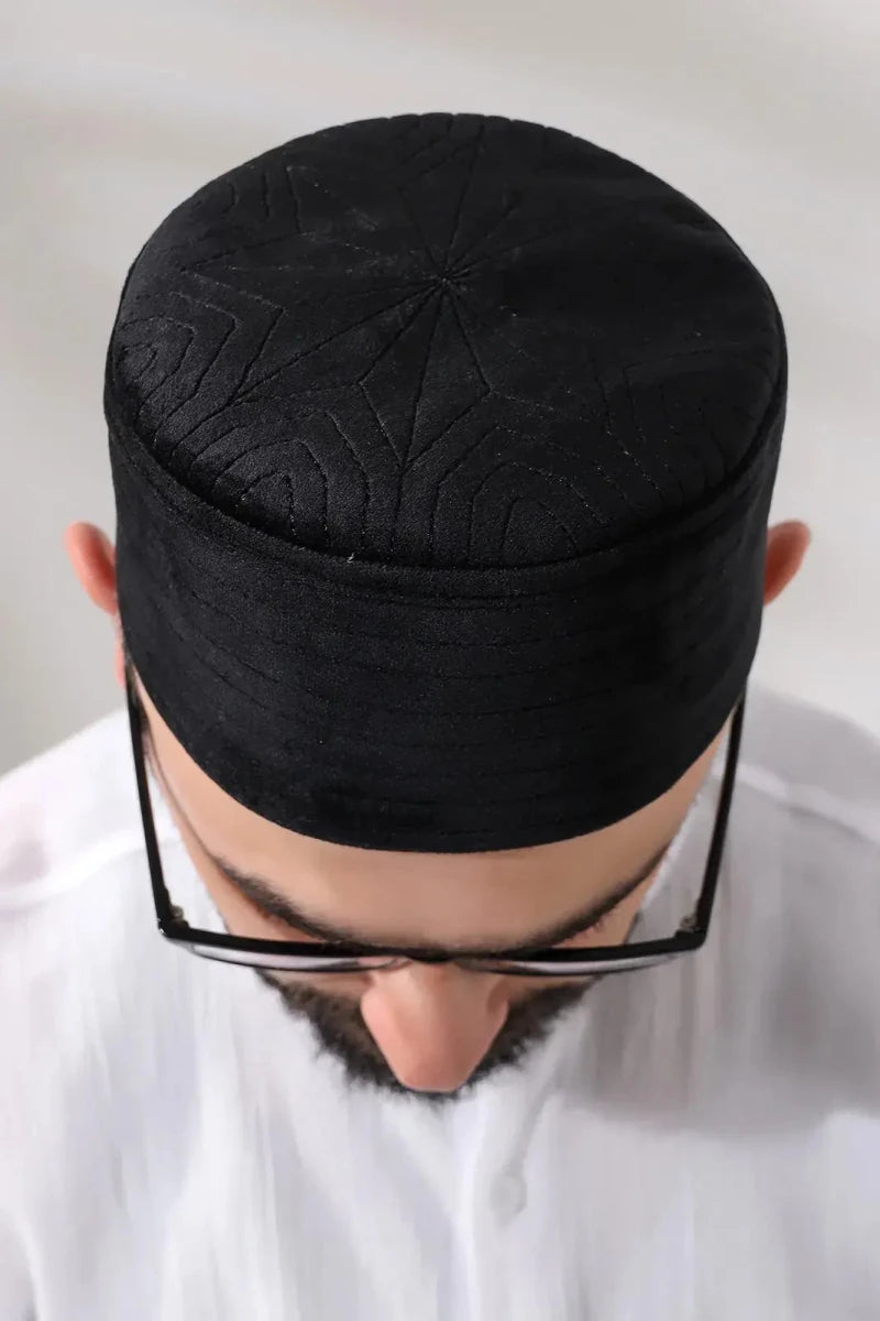 Quilted Velvet Structured Kufi Prayer Cap - ihvan