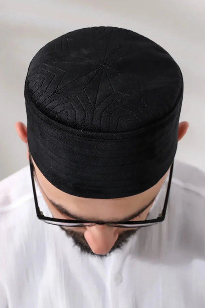 Quilted Velvet Structured Kufi Prayer Cap - ihvan