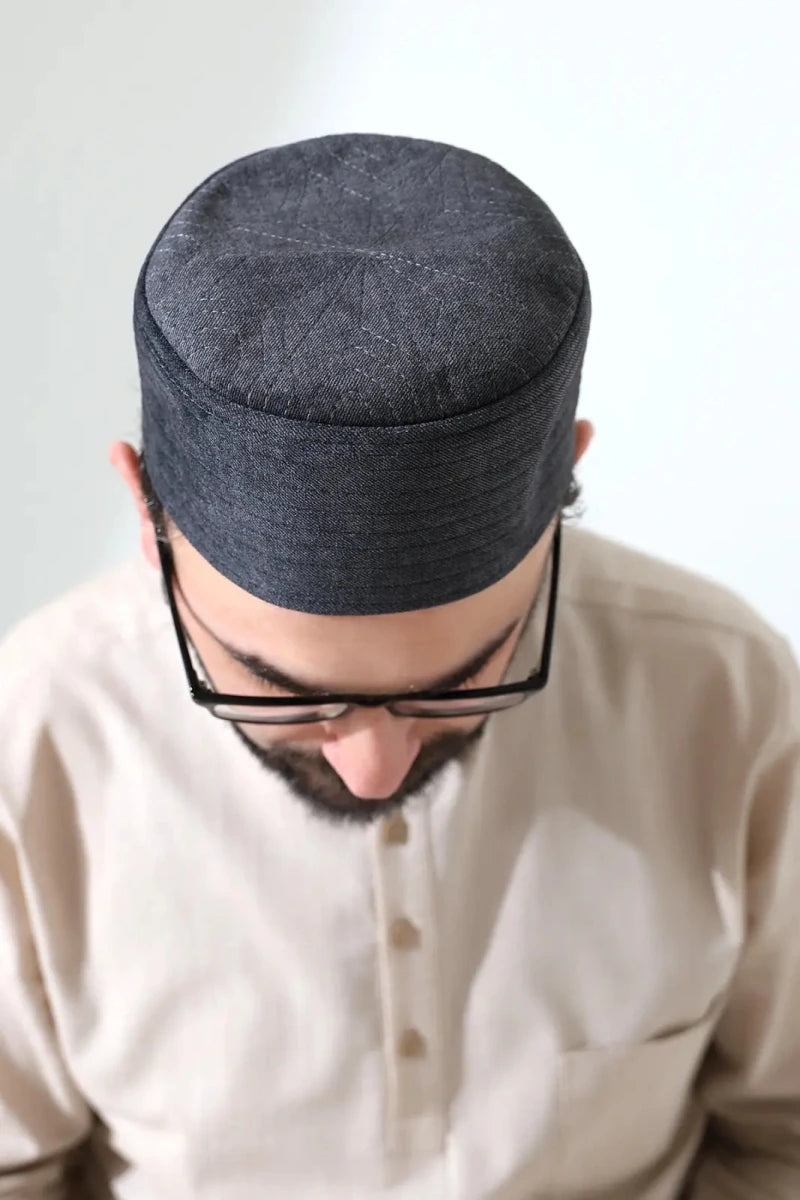 Quilted Velvet Structured Kufi Prayer Cap - ihvan
