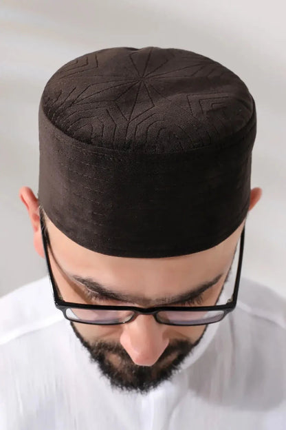Quilted Velvet Structured Kufi Prayer Cap - ihvan