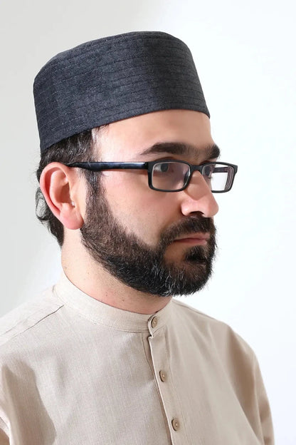 Quilted Velvet Structured Kufi Prayer Cap - ihvan