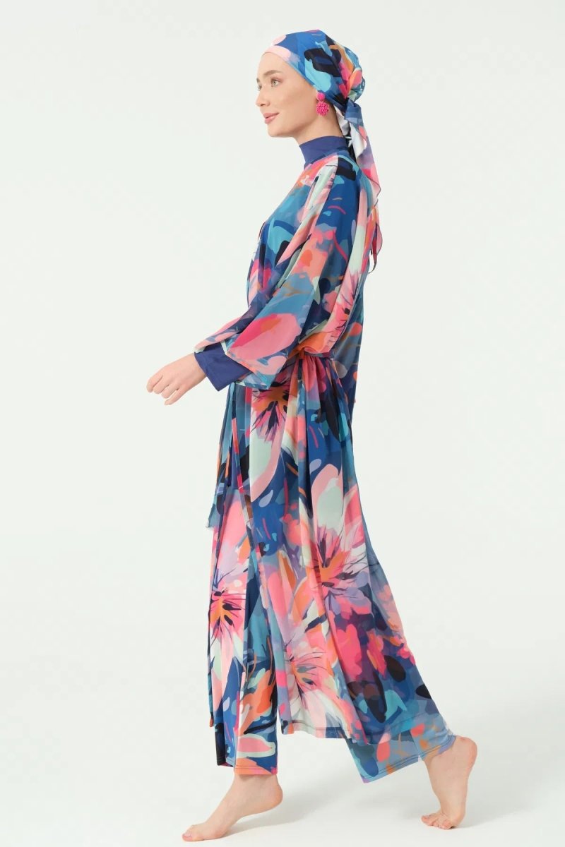Rosali Belted Full Length Chiffon Pareo 7163 - 25 Indigo - ihvan