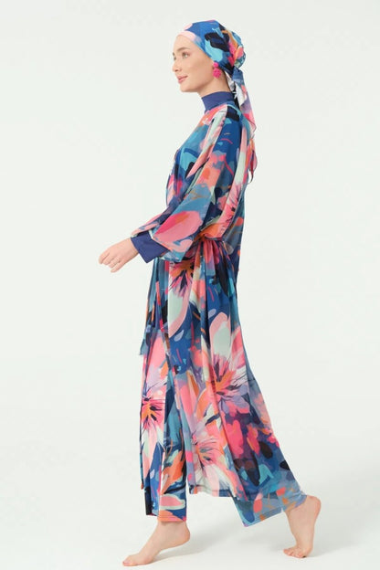 Rosali Belted Full Length Chiffon Pareo 7163 - 25 Indigo - ihvan