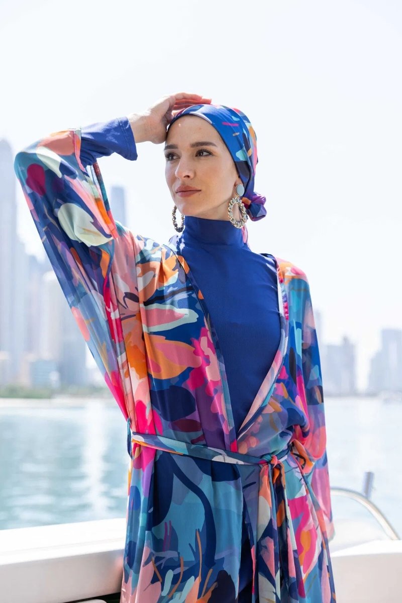 Rosali Belted Full Length Chiffon Pareo 7163 - 25 Indigo - ihvan