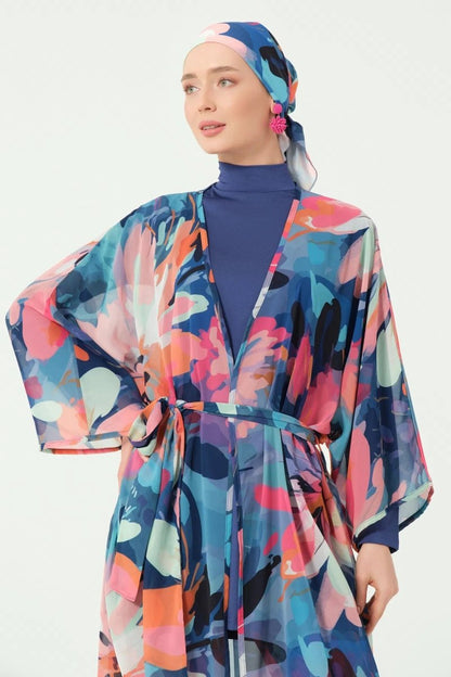 Rosali Belted Full Length Chiffon Pareo 7163 - 25 Indigo - ihvan