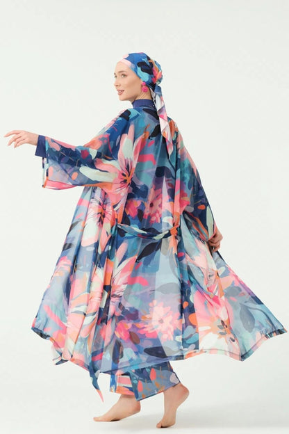 Rosali Belted Full Length Chiffon Pareo 7163 - 25 Indigo - ihvan